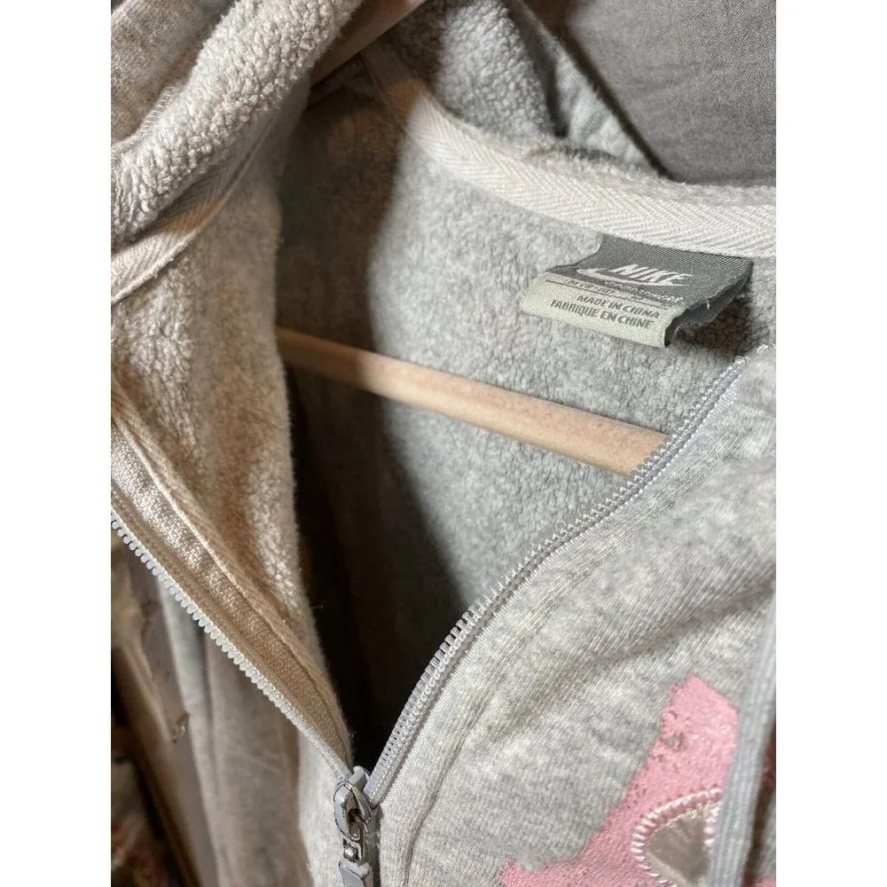 Nike Sweater Girls 8/10 Medium Grey Pink Full Zip Swoosh Hoodie‎ Kids Youth